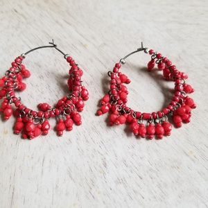 Red bead hoop earrings